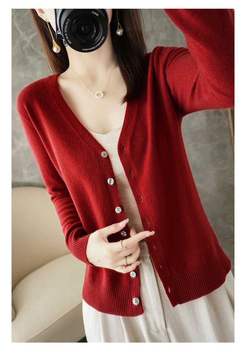 Knitted Cardigan Women's Spring and Autumn Long-Sleeved Sweater Cardigan Thin Age-Reducing Jacket Knitted Sweater Cross-Border Sweater Cardigan Base