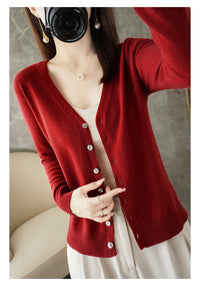 Knitted Cardigan Women's Spring and Autumn Long-Sleeved Sweater Cardigan Thin Age-Reducing Jacket Knitted Sweater Cross-Border Sweater Cardigan Base