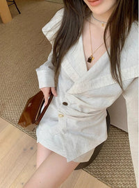 Romantic Early Morning · Spring New Lapel Irregular Placket Long Sleeve Shirt for Women & A- line Half Skirt