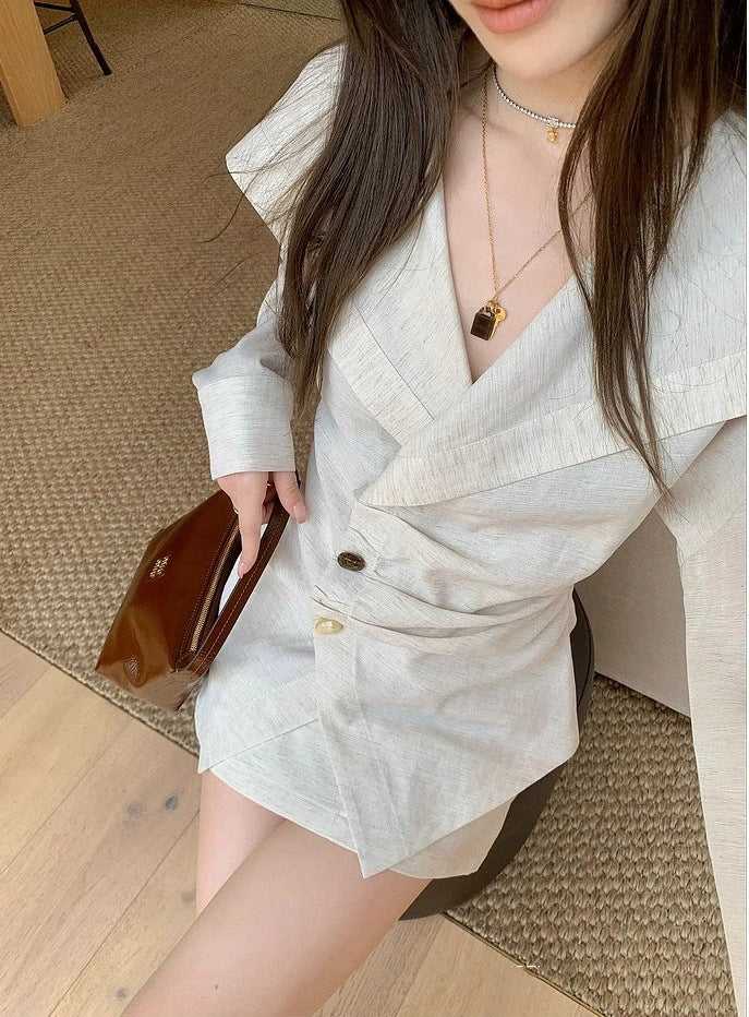 Romantic Early Morning · Spring New Lapel Irregular Placket Long Sleeve Shirt for Women & A- line Half Skirt