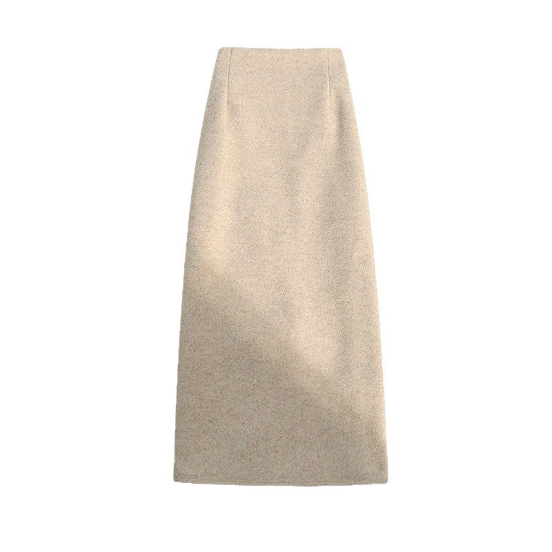 Woolen Midi Skirt for Women, 2026 Spring, Autumn, and Winter Thickened High-Waisted Slit Straight Pencil Skirt