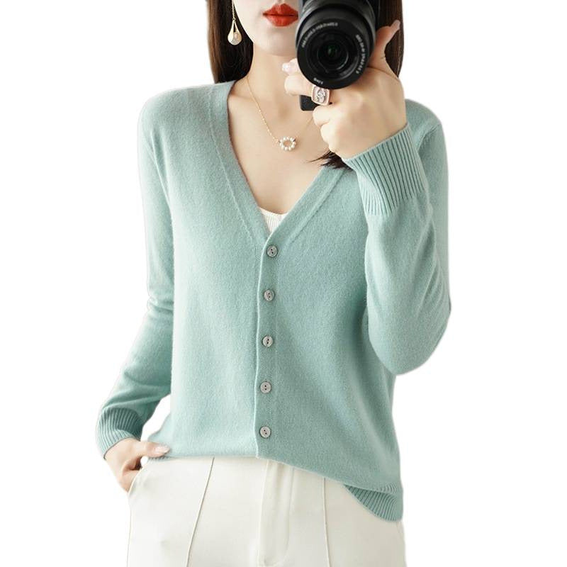 Knitted Cardigan Women's Spring and Autumn Long-Sleeved Sweater Cardigan Thin Age-Reducing Jacket Knitted Sweater Cross-Border Sweater Cardigan Base