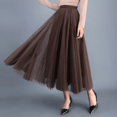 New Long Veil Skirt Oversized Puff Mesh Skirt Women's Spring and Summer High Waist Slim-Fit Pleated A- Line Fairy Skirt