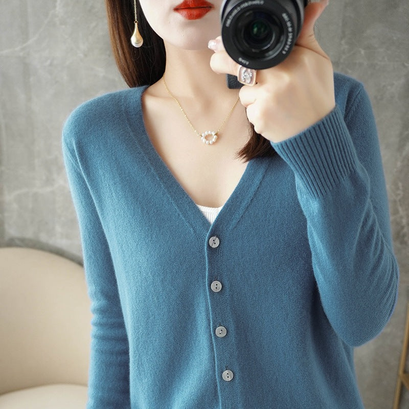 Knitted Cardigan Women's Spring and Autumn Long-Sleeved Sweater Cardigan Thin Age-Reducing Jacket Knitted Sweater Cross-Border Sweater Cardigan Base