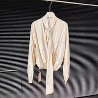 French-Style Deep V-Neck Long-Sleeve Shirt for Women, Featuring a Unique and Casual Design, Round Neck Crocodile Blouse with a Light Mature Style
