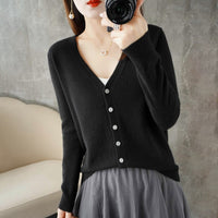 Knitted Cardigan Women's Spring and Autumn Long-Sleeved Sweater Cardigan Thin Age-Reducing Jacket Knitted Sweater Cross-Border Sweater Cardigan Base
