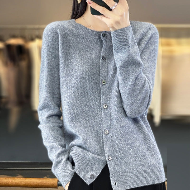 Trendy Knitted Cardigan for Women, Spring and Autumn New Style, Simple Versatile Loose Slimming Soft Round Neck Sweater Jacket