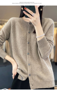 Trendy Knitted Cardigan for Women, Spring and Autumn New Style, Simple Versatile Loose Slimming Soft Round Neck Sweater Jacket