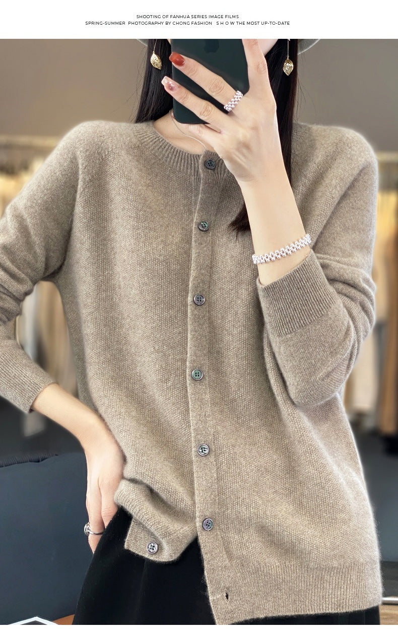 Trendy Knitted Cardigan for Women, Spring and Autumn New Style, Simple Versatile Loose Slimming Soft Round Neck Sweater Jacket