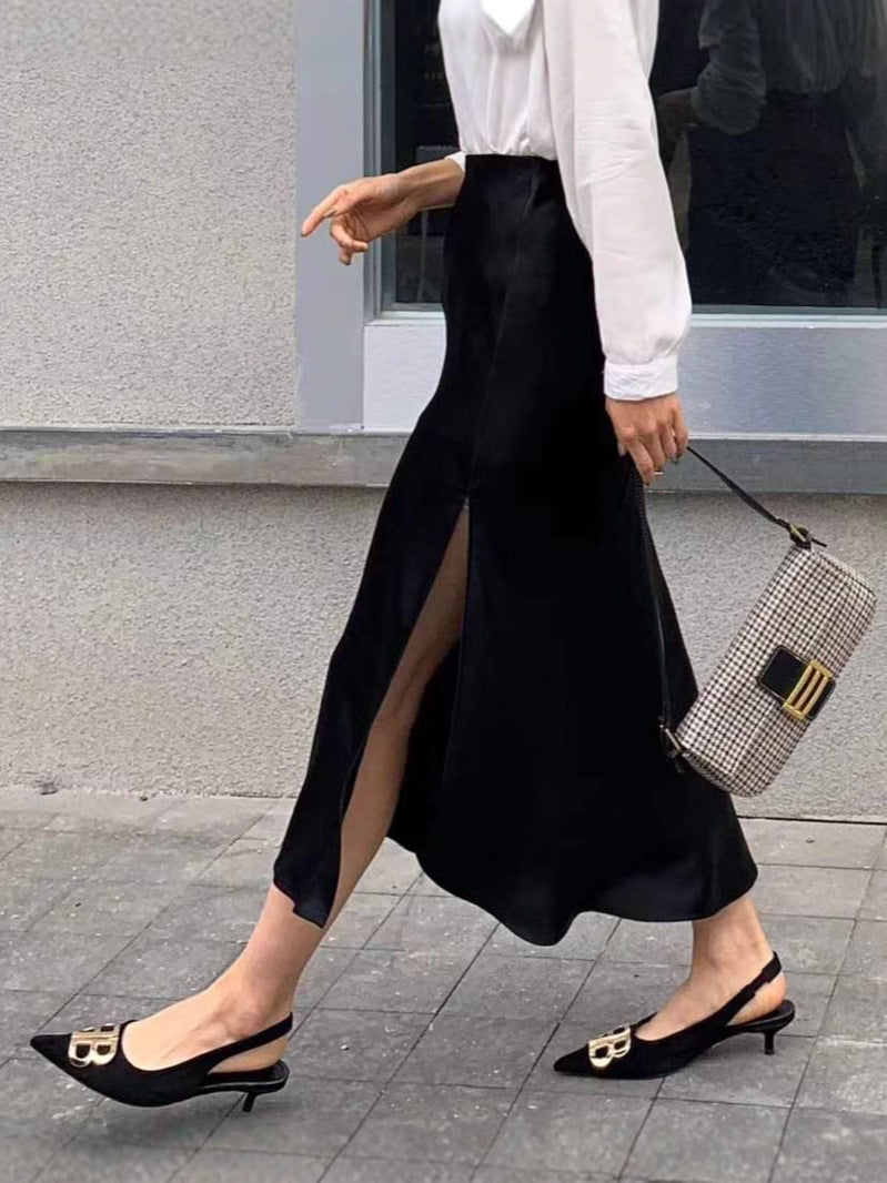 Acetic Acid Skirt Women's New High-end Sense French Minimalist Solid Color All-match Midi Fishtail Skirt