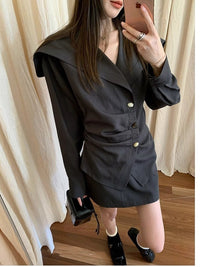 Romantic Early Morning · Spring New Lapel Irregular Placket Long Sleeve Shirt for Women & A- line Half Skirt