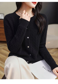Retro Literary Elegant Slim Spring & Fall New Round Neck Knitted Cardigan Skin-friendly Soft Twist Sweater Jacket for Women