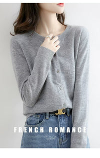 Autumn and Winter New Round Neck Knitted Cardigan Women's Loose Large Size Sweater Versatile Jacket Pure Color Bottoming Wool Jacket