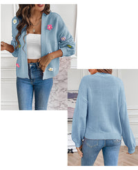 Foreign trade cross-border new hand hook flower sweet knitted cardigan sweater coat women's lazy casual loose sweater