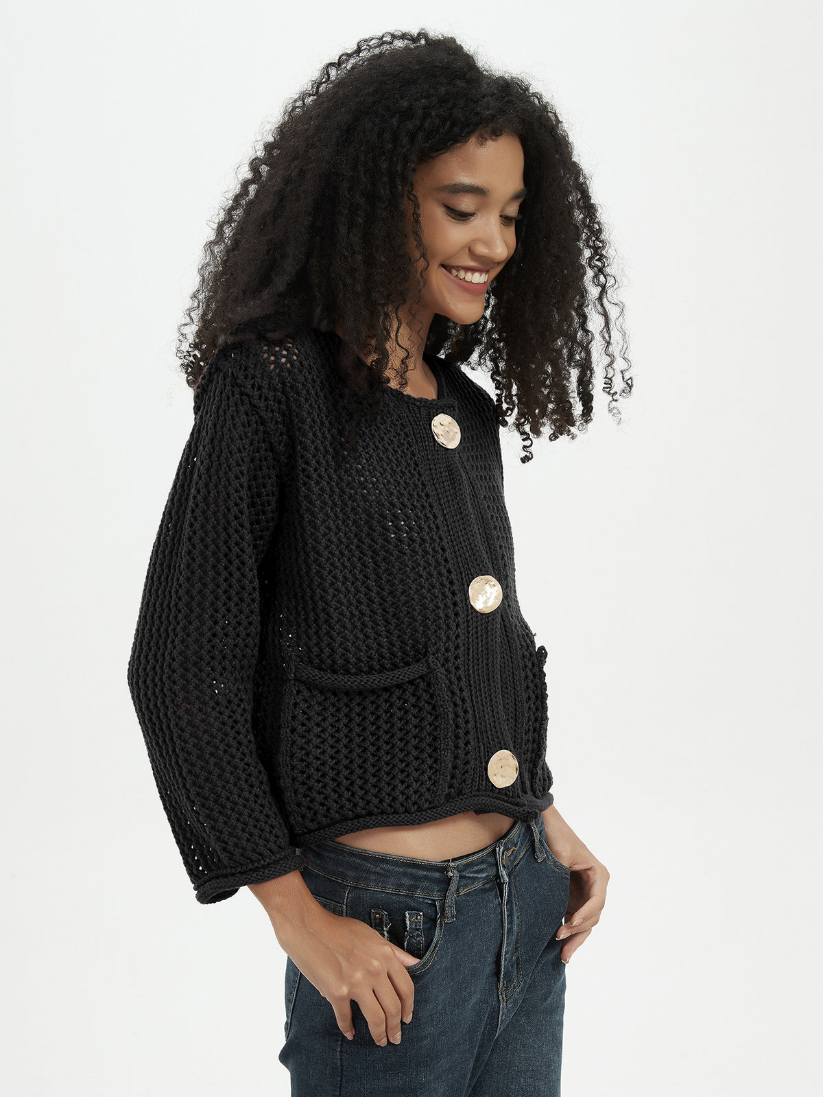Amazon Cross-border Women's Casual All-match Thick Needle Knitted Cardigan Autumn Loose Hollow Solid Color Sweater Jacket