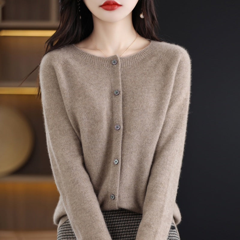 Trendy Knitted Cardigan for Women, Spring and Autumn New Style, Simple Versatile Loose Slimming Soft Round Neck Sweater Jacket