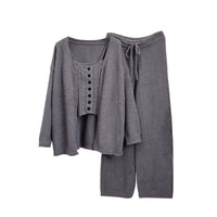 Three-Piece Set of Soft Pajamas for Women in Autumn and Winter, Twisted Rope Vest, Cardigan, Knitted, Can Be Worn Outside, Elegant Lady's Home Clothes