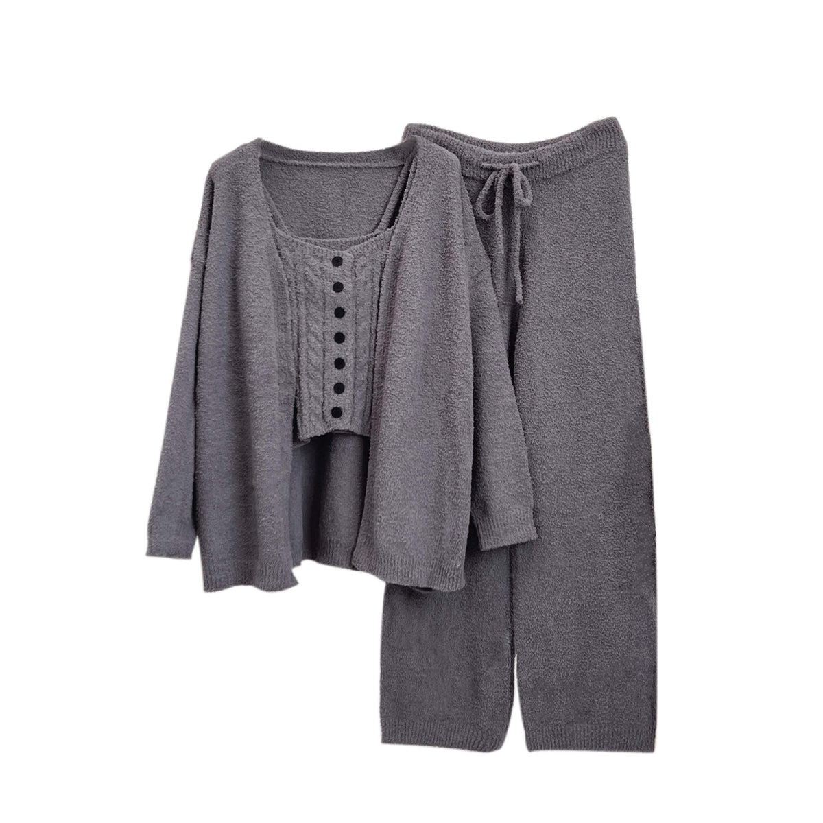 Three-Piece Set of Soft Pajamas for Women in Autumn and Winter, Twisted Rope Vest, Cardigan, Knitted, Can Be Worn Outside, Elegant Lady's Home Clothes