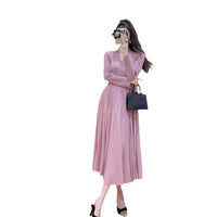 French Romantic Elegant dress Autumn New Hepburn Style Tight Waist Slimming Crewneck Western Style Mid-length Dress for Women