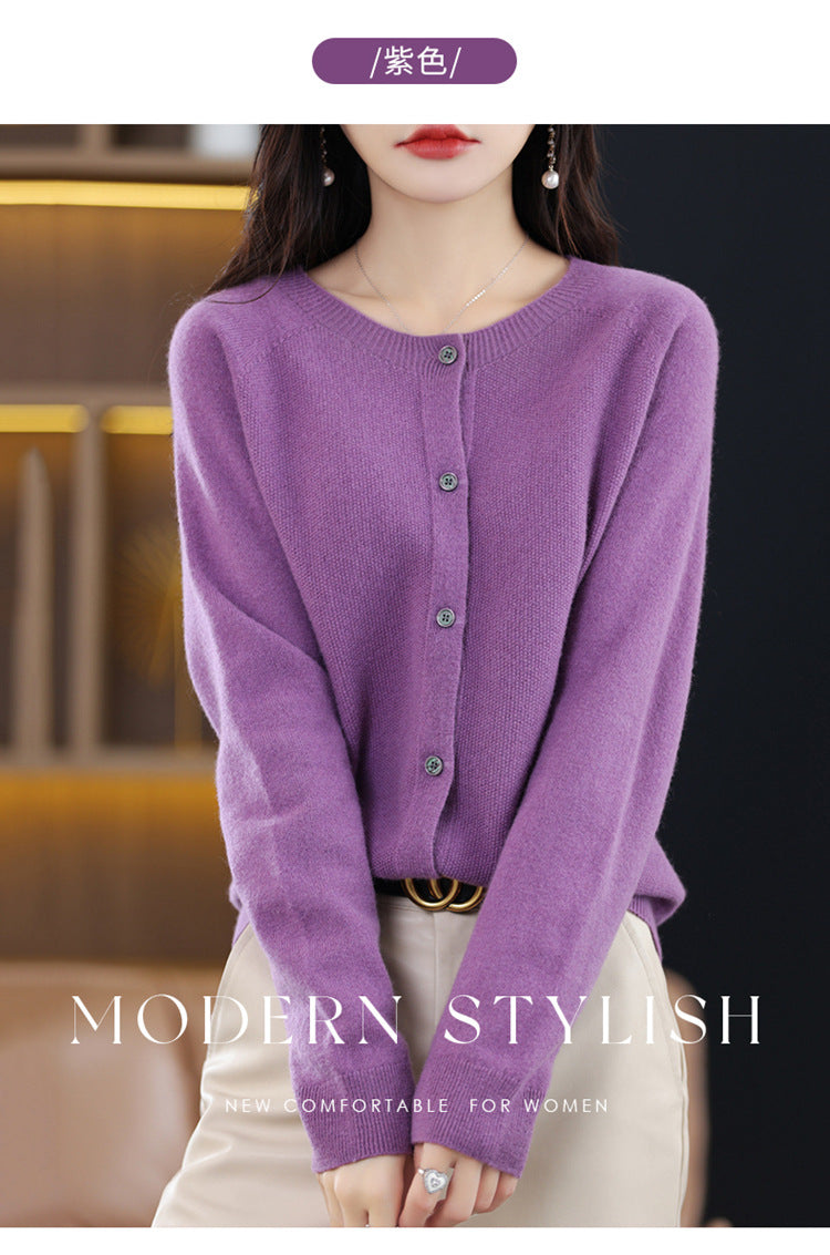 Round Neck Knitted Cardigan for Women, Osmanthus Needle Imitation Outwear Sweater for Women, Loose Spring & Fall Outer Cardigan Sweater Bottoming Shirt