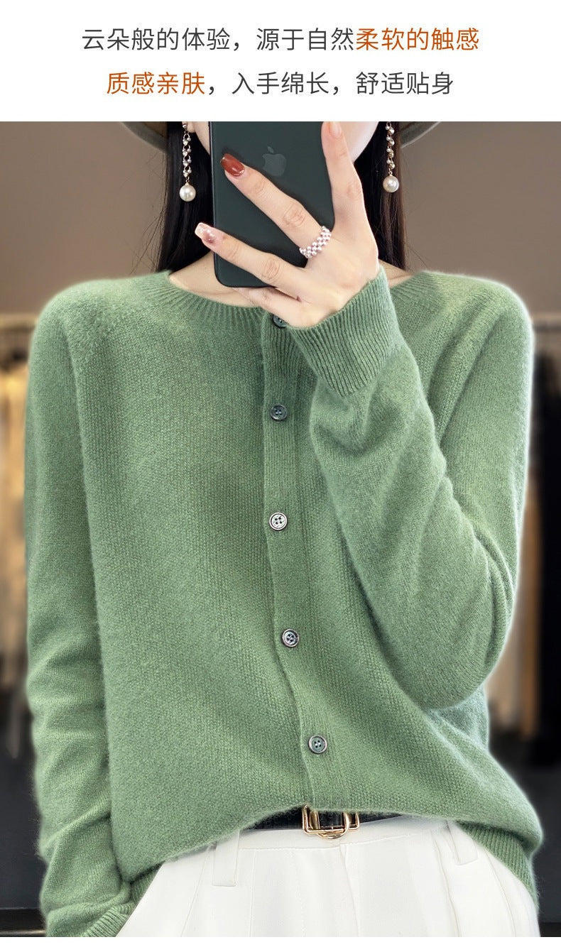 Trendy Knitted Cardigan for Women, Spring and Autumn New Style, Simple Versatile Loose Slimming Soft Round Neck Sweater Jacket