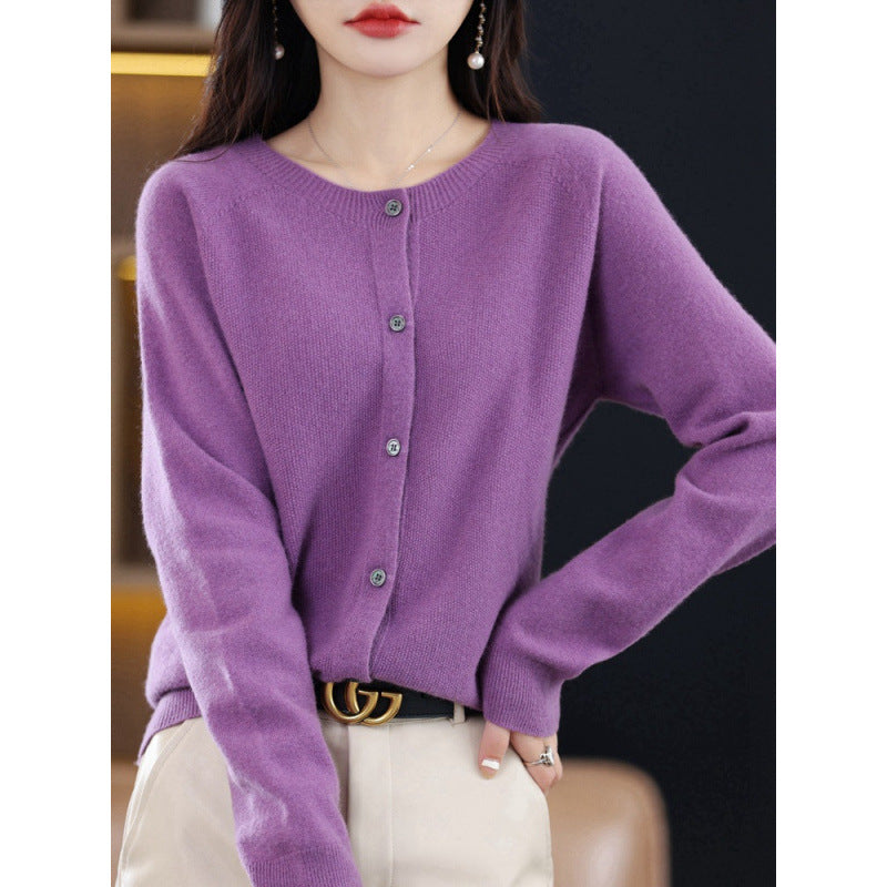 Round Neck Knitted Cardigan for Women, Osmanthus Needle Imitation Outwear Sweater for Women, Loose Spring & Fall Outer Cardigan Sweater Bottoming Shirt