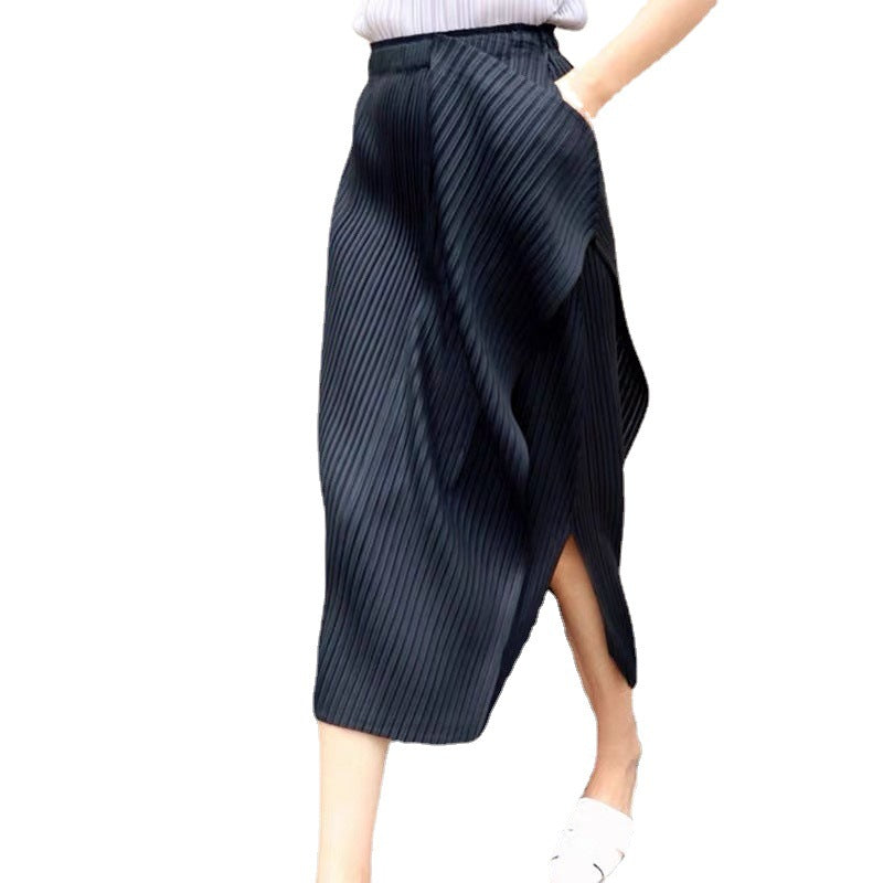 European and American Asymmetric Design One-sided Pendulum One-sided Split Three-house Fold Series Architectural Style Skirt for Women