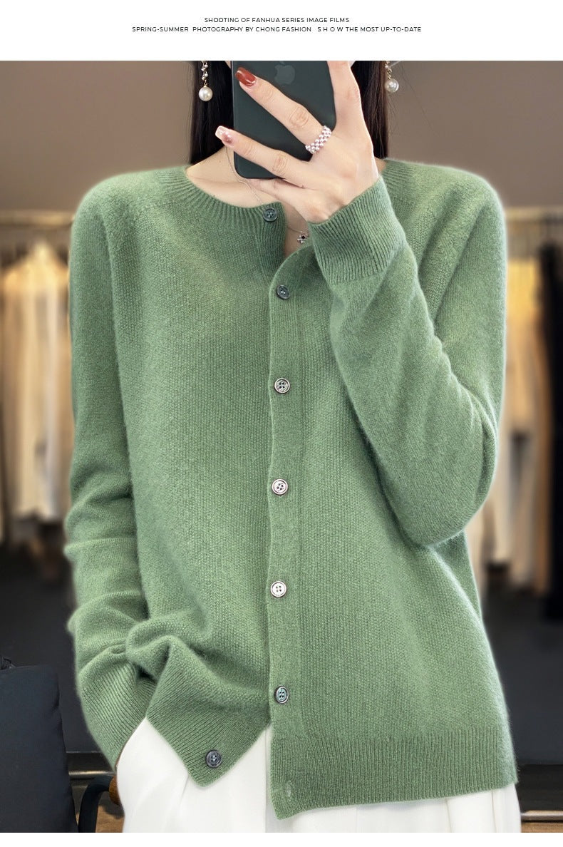 Trendy Knitted Cardigan for Women, Spring and Autumn New Style, Simple Versatile Loose Slimming Soft Round Neck Sweater Jacket