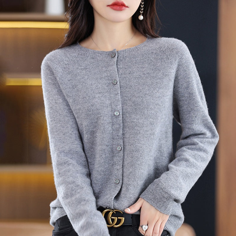 Round Neck Knitted Cardigan for Women, Osmanthus Needle Imitation Outwear Sweater for Women, Loose Spring & Fall Outer Cardigan Sweater Bottoming Shirt
