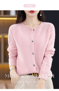 Round Neck Knitted Cardigan for Women, Osmanthus Needle Imitation Outwear Sweater for Women, Loose Spring & Fall Outer Cardigan Sweater Bottoming Shirt
