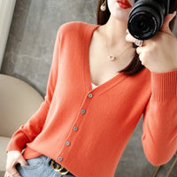 Knitted Cardigan Women's Spring and Autumn Long-Sleeved Sweater Cardigan Thin Age-Reducing Jacket Knitted Sweater Cross-Border Sweater Cardigan Base