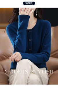 Round Neck Knitted Cardigan for Women, Osmanthus Needle Imitation Outwear Sweater for Women, Loose Spring & Fall Outer Cardigan Sweater Bottoming Shirt