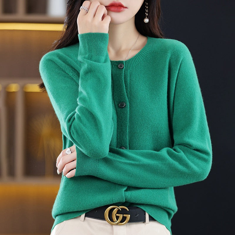 Round Neck Knitted Cardigan for Women, Osmanthus Needle Imitation Outwear Sweater for Women, Loose Spring & Fall Outer Cardigan Sweater Bottoming Shirt