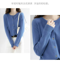 Autumn and Winter New Round Neck Knitted Cardigan Women's Loose Large Size Sweater Versatile Jacket Pure Color Bottoming Wool Jacket