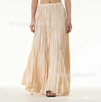 Amazon European and American Style Simple Crinkled Midi Skirt 2026 Summer New Fashion Brand Women's Clothing Trendy Versatile Oversized Flared Skirt