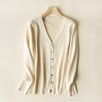 2023 Spring and Autumn New Women's Korean Style Short Fashion Knitted Cardigan Sweater Women's Solid Color Easiest for Match Temperament Jacket