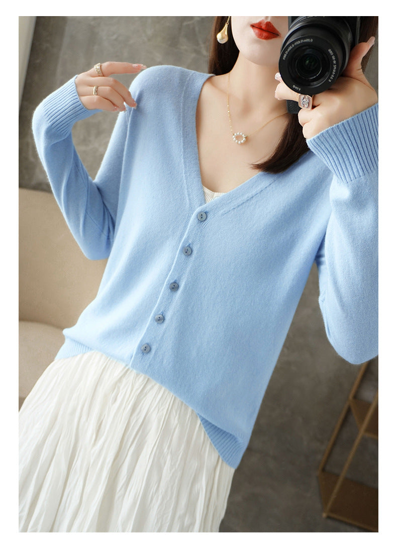 Knitted Cardigan Women's Spring and Autumn Long-Sleeved Sweater Cardigan Thin Age-Reducing Jacket Knitted Sweater Cross-Border Sweater Cardigan Base