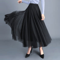 New Long Veil Skirt Oversized Puff Mesh Skirt Women's Spring and Summer High Waist Slim-Fit Pleated A- Line Fairy Skirt
