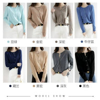 Autumn and Winter New Round Neck Knitted Cardigan Women's Loose Large Size Sweater Versatile Jacket Pure Color Bottoming Wool Jacket