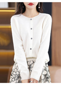 Round Neck Knitted Cardigan for Women, Osmanthus Needle Imitation Outwear Sweater for Women, Loose Spring & Fall Outer Cardigan Sweater Bottoming Shirt