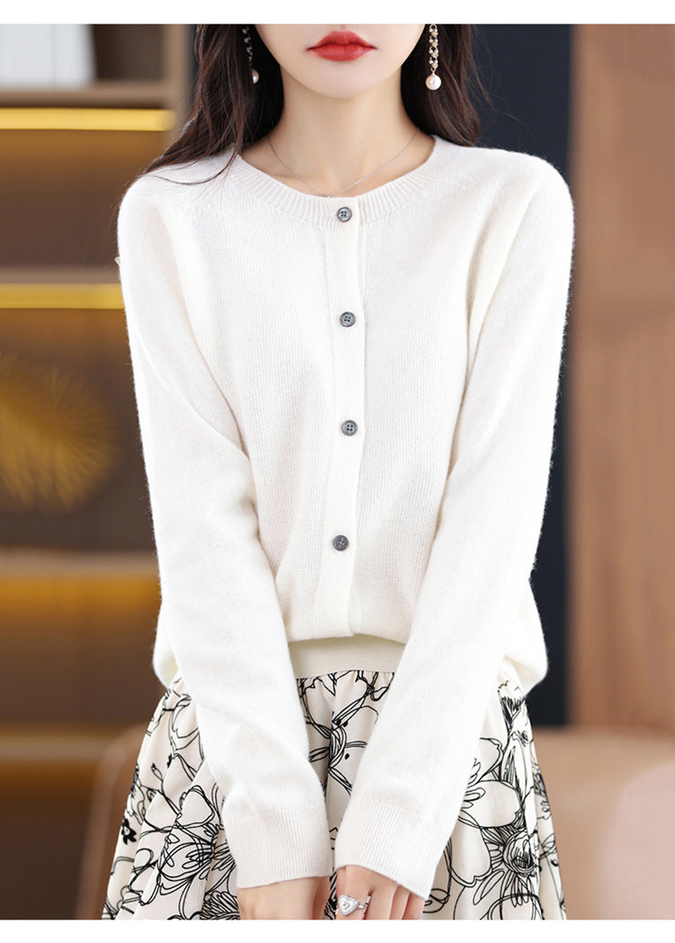 Round Neck Knitted Cardigan for Women, Osmanthus Needle Imitation Outwear Sweater for Women, Loose Spring & Fall Outer Cardigan Sweater Bottoming Shirt
