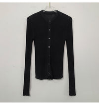 South Korea Dongdaemun fashionable all-match slim-fit sexy black micro-transparent sun protection long-sleeved knitted cardigan top for women