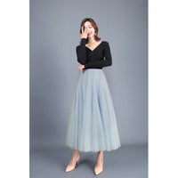 New Long Veil Skirt Oversized Puff Mesh Skirt Women's Spring and Summer High Waist Slim-Fit Pleated A- Line Fairy Skirt