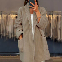Foreign Trade Women's 2024 Autumn and Winter New Women's Thickened Solid Color V-neck Knitted Cardigan Loose Pocket Sweater Jacket