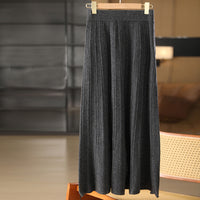 25 Autumn/Winter 100% Pure Wool Knitted Shiny Silk Midi Skirt for Women High Waist Mid-Length Red Skirt Sparkling A-Line Umbrella Skirt