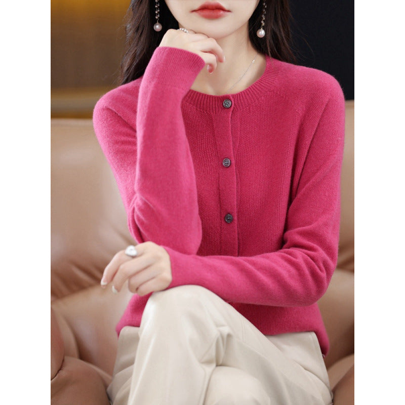 Round Neck Knitted Cardigan for Women, Osmanthus Needle Imitation Outwear Sweater for Women, Loose Spring & Fall Outer Cardigan Sweater Bottoming Shirt