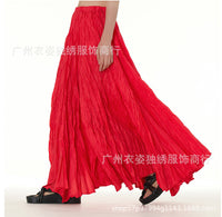 Amazon European and American Style Simple Crinkled Midi Skirt 2026 Summer New Fashion Brand Women's Clothing Trendy Versatile Oversized Flared Skirt