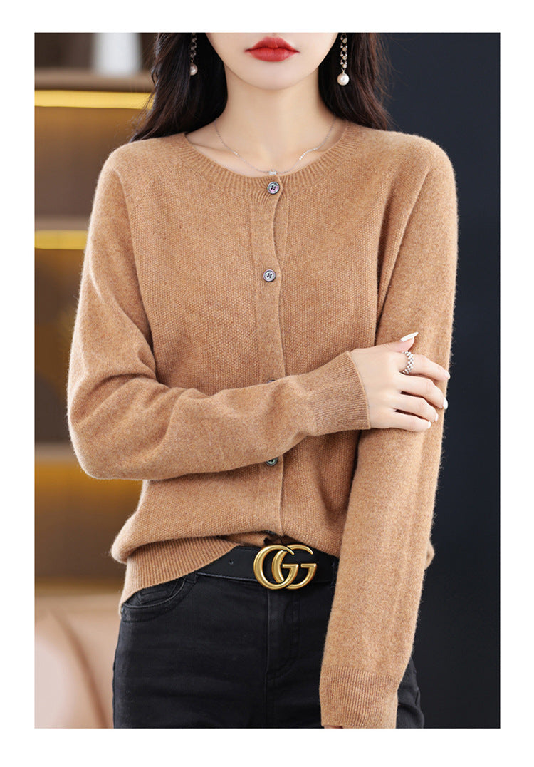 Round Neck Knitted Cardigan for Women, Osmanthus Needle Imitation Outwear Sweater for Women, Loose Spring & Fall Outer Cardigan Sweater Bottoming Shirt