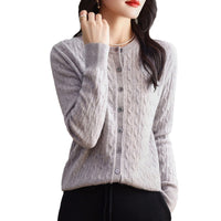 Retro Literary Elegant Slim Spring & Fall New Round Neck Knitted Cardigan Skin-friendly Soft Twist Sweater Jacket for Women