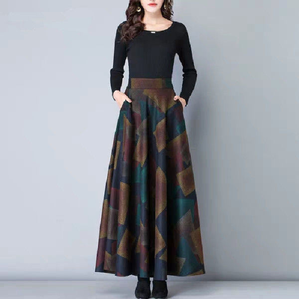 Woolen Skirt Amazon New Women's High Waist Pendant Long Skirt Women's Tight Waist Slim A- line Skirt Large Swing Skirt